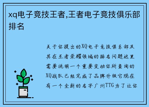 xq电子竞技王者,王者电子竞技俱乐部排名