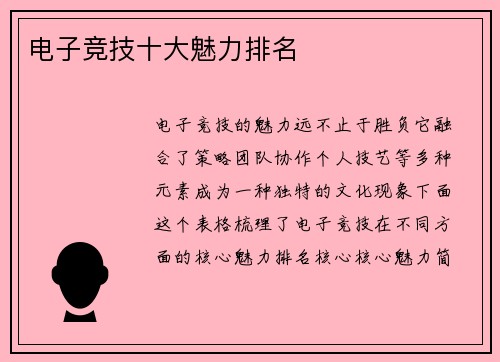 电子竞技十大魅力排名